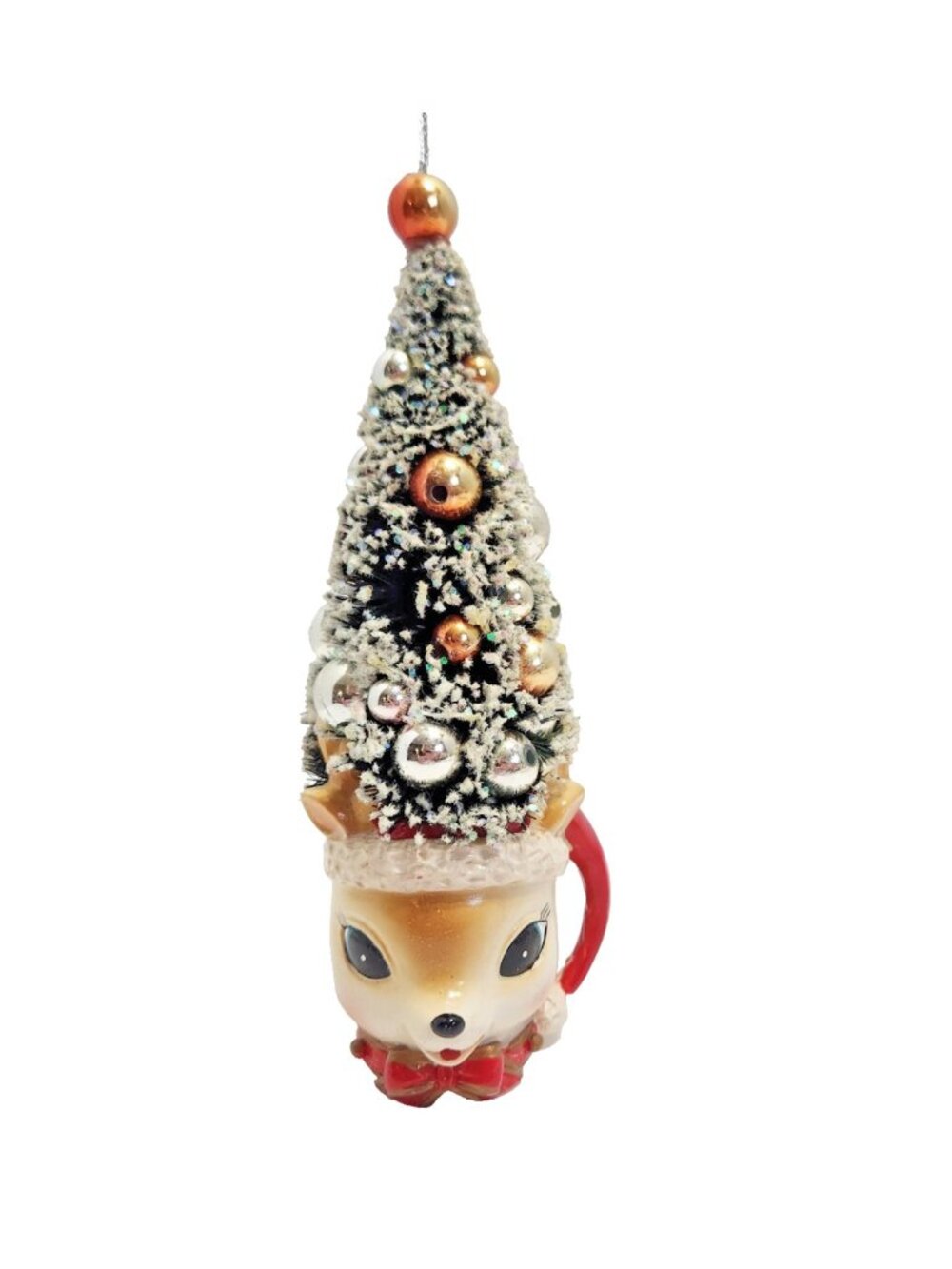 Pottery Barn Reindeer Bottlebrush Christmas Tree Hat Holiday Decor Ornament